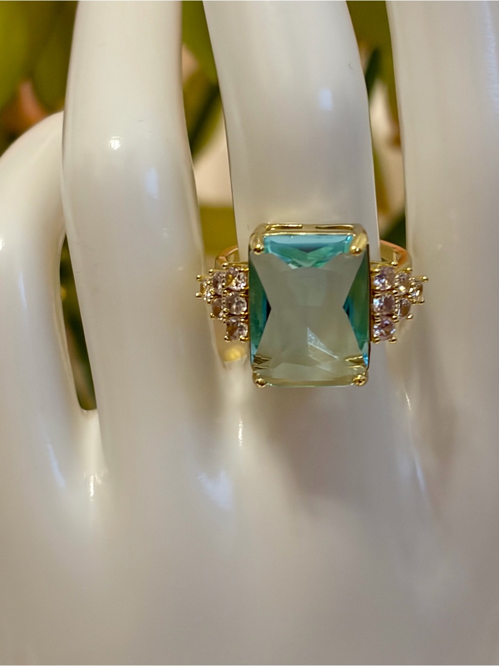 Aqua Emerald Cut Statement Ring – Stainless Steel & CZ - Cocktail Ring